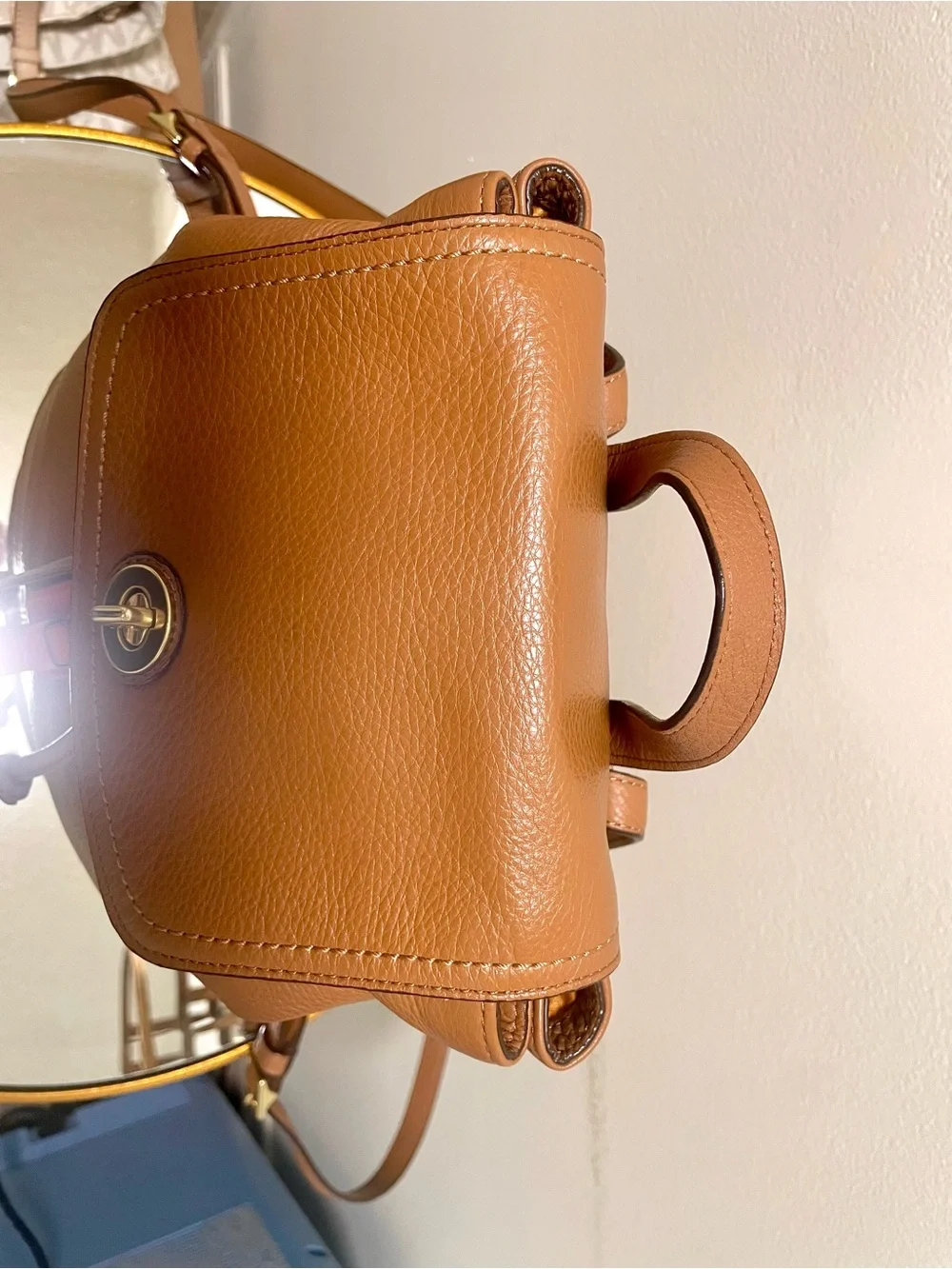 Coach Park Cognac British Tan Pebbled Leather Drawstring Backpack Bag F24385 NWT
